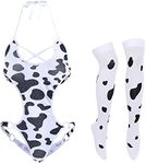 Sexy Milk Cow Maid Lingerie Set Anime Lolita Japanese Cosplay Collar Micro Mini Bikini Bra Underwear Nightwear Outfits G-string Headband Set Stockings Kawaii Moo Maid Fancy Dress Up Costume for Women