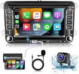 Android for VW Jetta Seat Passat Tiguan CC Golf Skoda Double Din Car Stereo with Apple Carplay(Wireless)/Android Auto 7” HD Touchscreen Headunit GPS WiFi Bluetooth SWC FM with Backup Camera + Mic