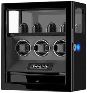DUKWIN Watch Winder, Fingerprint Lock Automatic Watch Winder for 3 Watches with 4 Holders,300-2300 TPD,Digital Display, Remote Control,Jewelry Storage and Adjustable Watch Pillow and LED Light,Black