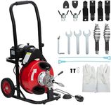 GarveeTech Auto Feed 100 FT x 1/2 Inch Drain Cleaner Machine with 370W Motor, Portable Sewer Snake Auger with 8 Cutters & Air-activated Foot Switch, Fits 1" to 4" Pipes, Black & Red