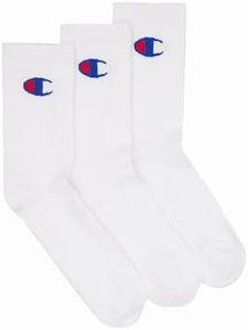 Champion Unisex Adult C Logo Crew Socks (3 Pack), White, Large