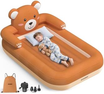 ROCKBIRDS Inflatable Toddler Travel Bed with Adorable Bear Design – Portable Toddler Bed, Soft Surface, High Rails, Auto Pump Included – Perfect for Travel, Sleepover