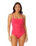 Anne Cole Women's Shirred Maillot Solid One-Piece Swimsuit, Hot Pinkie, 6