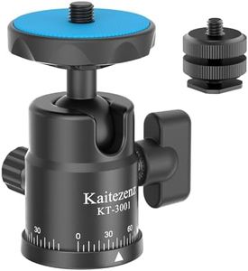 Kaitezenz Mini Ball Head, Panoramic Camera Tripod Head with 1/4" Screw and Dual Hot Shoe Mount, 360 Rotatable Metal Adapter for DSLR Camera Tripods Monopods Camcorder Light Microphone, Max Load 5.5lbs