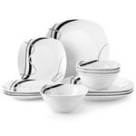 VEWEET Plates and Bowls Sets, Porcelain Dinnerware Sets for 4, 12 PCS Dish Set Including Dinner Plates, Dessert Plates and Cereal Bowls, Series Fiona