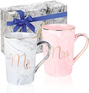 CEWROM Tazas de café Mr and Mrs, Juego de Tazas de Café para Parejas, Regalo de boda para regalo de novia y novio, Tazas de Café de Cerámica de 400ml, para San Valentín, Aniversario, Compromiso