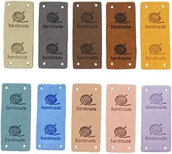 Gewene 50 Pcs Faux Leather Label Handmade Tag Label Folding Handmade Tags Button Holes Embossed Tag Embellishment Knit DIY Jeans Bags Shoes Hat Crafts, Knitting and Crocheting(Yarnball, 10 Colors)