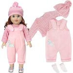 Doll Clothes for 18 Inch Baby Dolls, Sweet Outfits Jumpsuit Top Hat and Socks Compatible with Born Baby 35-45 cm Dolls Girls Birthday (Pink)(No Doll)