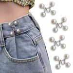 DAZZLIQ 4 Sets Jeans Button Pant Waist Tightener, Instant Jeans Button Pins for Loose Jeans, Button Adjuster for Pants, Jeans, Skirts, Sleeves, No Sewing Required - (White Pearl)