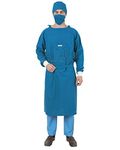 Cambia Unisex Reusable Doctor Gown with Mask and Cap, Pure Casement Cotton (X-Large, Blue)