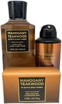 Bath & Body Works 2023 Men's Collection Scent MAHOGANY TEAKWOOD 3-Piece Bundle Cologne Body Spray - Shea Butter Bar Soap - Shower Gel