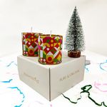 IMVELO GREEN YOUR HYGIENE Christmas Tree with Snow & 2 Scented Candles|15 cm Long,1 Tree|Rose & Lavender Candles|Tree with Wooden Base|Frosted Pine Tree|Xmas Tree for Home Decor,Corporate Gifting