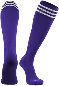 TCK Elite Finale 3 Stripe Soccer Socks (Purple/White, Large)