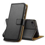 Genuine Real Leather Case For iPhone 7/8 / Se 2020 Premium Wallet Case with [Kickstand] [Card Slots] [Magnetic Closure] Flip Notebook Cover Case for (iPhone 7/8 / Se 2020 4.7" Black)