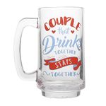 EK DO DHAI Couple Love Beer Mug with Handle | Thick Bottom | Glass Beer Steins | Perfect for Everyday Drinking + Cocktail + Home Bar | for Valentine | 350ml - 12 Oz | Set of 2