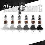 World Famous Tattoo Ink - Poch Monochromatic Tattoo Kit of 6 Tattoo Ink - Professional Tattoo Ink in Grey & Black Shades - Skin-Safe Permanent Tattooing - Vegan & Non-Toxic (1 oz Each)