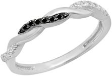 Dazzlingrock Collection 0.15 Cttw Round Black & White Diamond Minimalist Swirl Wedding Stackable Band for Women in 925 Sterling Silver, Size 7.5