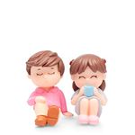 iDream Relaxing Lovely Couple Resin Showpiece Miniatures Romantic Gifts for Boyfriend Girlfriend Husband Wife (Pink & Blue)