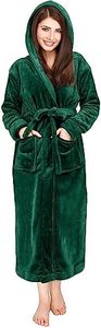 NY Threads Women Fleece Hooded Bathrobe - Plush Long Robe, Green, Medium