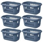 (Set of 6) 60L Litre Plastic Hipster Laundry Basket Washing Clothes High Grade Linen Storage Bin Tidy Storage Basket Stackable Organiser for Kitchen Bathroom Laundry Room Kids Nursery (Midnight Navy)