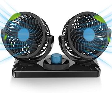 FiveJoy 360 Degree Rotatable Car Fan - 12V DC Electric 2 Speed Dual Head Fans, Quiet Strong Dashboard Cooling Air Circulator Fan for Sedan SUV RV Boat Auto Vehicles Golf or Home