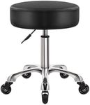WKWKER Heavy Duty Beauty Stool On Wheels Swivel Adjustable Stool Thick Leather Seat Stool Chair For Kitchen Stool Drafting Lab Office Massage Stool Black