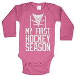 Tcombo My First Hockey Season - Sports Fan Long Sleeve Bodysuit (Pink, 6 Months)