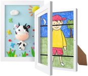 Funchi Kids Artwork Frame, Front Opening Changeable Display & Storage 7.8x10.4 Wooden & Glass Art Frames with Mat and 10x12.5 without Mat, 2 Pack White