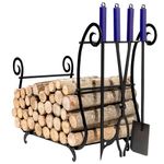 CKLT Fireplace Tools Set with Firewood Rack Log Holder and 28" Fire Poker Tongs Shovel,Firewood Rack with Stand,Rubber Handle,Firewood Storage Log Grabber Ash Shovel for Campfire Backyard Bonfire