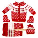 Aman Knitter New Born Baby Woollen Knitted Baby Set 4Peace (0-3) Months (0-6, Red+White)