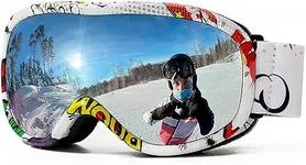 AVV Kids Ski Goggles - Helmet Compatible OTG Ski Goggles for Boys & Girls, Anti-Fog Double-layer lenses Offer 100% UV protection