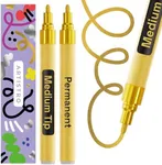 ARTISTRO Metallic Markers Permanent - Set of 2 Gold Paint Pen, Oil Based Paint Markers Medium Tip 3mm, Waterproof Quick Dry Paint Pens for Rock Painting, Ceramic, Glass, Wood, Tire, Fabric & More