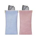 MOLSHINE 2Pcs Portable Leather Sunglass Pouch,Soft Eyeglass Case,Eyewear Sleeve for Reading Glasses,Small Sunglasses (Blue&Pink)