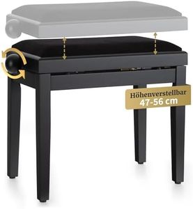 Classic Cantabile Banc de Piano Noir Mat - Hauteur réglable de 47 à 56cm - Tabouret avec mécanisme à vis - Banquette Surface d'assise 55 x 32cm - Siège avec revêtement en Velours, Stable