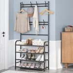 ADA Handicraft Freestanding Metal Garment Rack With Bottom Shelves & Coat Hanger, Cloth Stand With 5 Tier Shoe Rack Storage Organizer Perfect For Entryway & Hallway – (25 x 60 x 172) CM - Black
