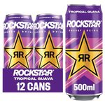 Rockstar, Punched Energy Drink Tropical Caffeinated Drink with Taurine Guarana Ginseng BVitamins 500 ml cans, Guava (Pack of 12)