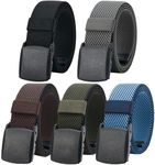 Ginwee 5 Packs Elastic Belts Webbing Canvas Breathable Military Tactical Waist Belt with Plastic Buckle for Men and Women