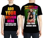 Design Your Own Custom 2 Sided Front and Back Printed Men’s T Shirt Add Image Text or Photo (L Black Multi Color)