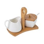 MEETOZ Ceramic Sugar and Creamer Set, 3 Piece Set, Set with Lid Spoon base，Coffee Serving Set Wedding Gift, White