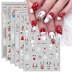 JMEOWIO 10 Sheets Glitter Christmas Nail Art Stickers Decals Self-Adhesive Snowflake Winter Holiday Cute Deer Nail Supplies Nail Art Design Decoration Accessories