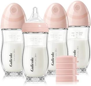 Gulicola Natural Glass Baby Bottle 8 oz for Breastfed Babies, Anti-Colic Baby Bottle Set with Medium Flow Nipple, 3 Months +, 4 Pack - Pink