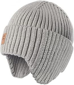 Baby Beanie Fleece Lined Toddler Winter Hat with Ear Flaps Little Girls Boys Warm Hats Cute Beanies for Kids Gray