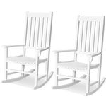 Tangkula Acacia Wood Porch Rocking Chair, Wooden Rocking Chair Rocker with High Back & Armrest for Indoor Outdoor Use, Patio Rocker for Garden Lawn Balcony Backyard Poolside (2, White)