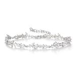 BriLove Teardrop Wedding Bridal Bracelet for Brides, Marquise Cubic Zirconia Classic Tennis Bracelet Bracelets Adjustable Jewelry Gifts for Women Clear Silver-Tone