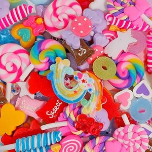 120Pcs Candy Charms, Resin Flat Back Kawaii Slime Charms Lollipops, Sweets Embellishments for DIY Crafts and Ornament Scrapbooking