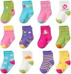 AMENLAN Toddler Non Slip Grips Socks Kids Anti Skid Baby Boys Girls Cotton Crew Socks 12 Pairs (Green Rabbit, 3-5 Years)