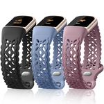 Maledan Floral Engraved Bands Compatible with Fitbit Charge 5 Band/Fitbit Charge 6 Band for Women, Charm Lace Soft Sport Watch Bands Silicone Bracelet Straps for Fitbit Charge 5/ Charge 6 Accessories