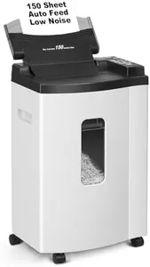 Wingwise 150 Sheet Auto-Feed Paper Shredder, Micro Cut P-5 Super High Security (5/64 x 19/32 inches), Large 6-Gallon Bin, 20 Mins Continuous Run, 55dB Ultra-Quiet for Home Office Use, White