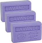 Savon de Marseille - French Soap made with Organic Shea Butter - Lavender Fragrance - Suitable for All Skin Types - 125 Gram Bars - Set of 3