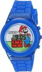 Super Mario Nintendo Boys' Quartz Digital Kids Watch - 17mm Dial LCD Display, Included LED Flashing Lights, Blue Silicon Plastic Band (GMA3002AC)